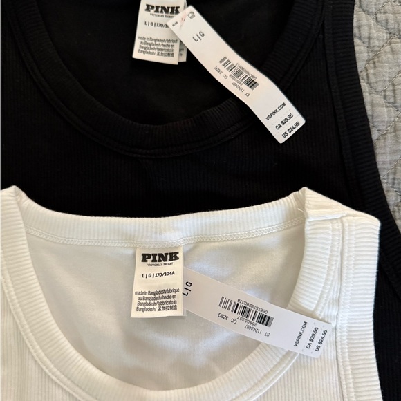 PINK Victoria's Secret Ribbed Tank Tops - White & Black (Set of 2) Lrg - Picture 2 of 6